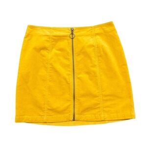 F21 Zipper Front Mustard Velvet Mini Skirt Medium